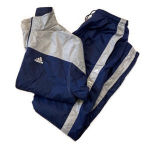 ADIDAS Windbreaker Track Suit zip Up Jacket Pants Mens Medium Navy Blue Grey